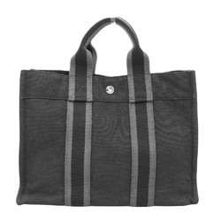 Hermes HERMES Foult PM Stripe Handbag Tote Bag Canvas Black