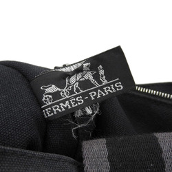 Hermes HERMES Foult PM Stripe Handbag Tote Bag Canvas Black