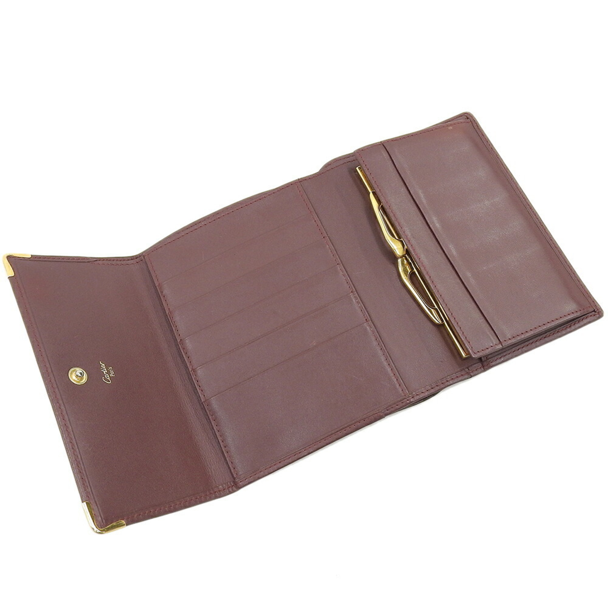 CARTIER Must de Cartier Tri-fold Wallet Leather Bordeaux