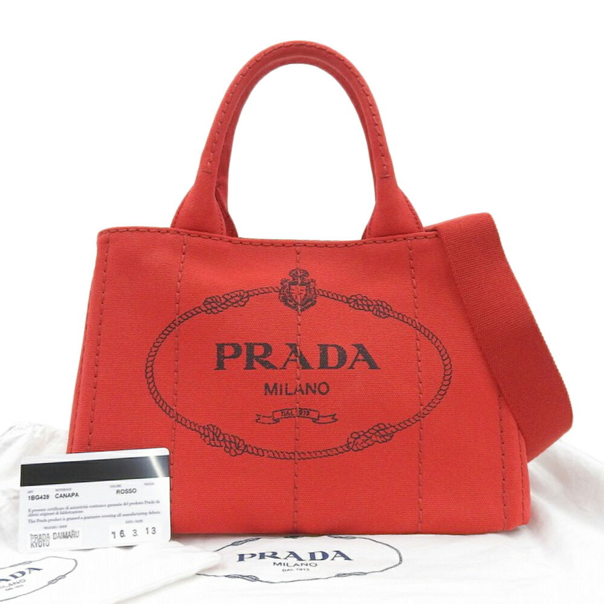 PRADA Canapa 1BG439 Tote Bag Shoulder Canvas Red