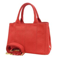 PRADA Canapa 1BG439 Tote Bag Shoulder Canvas Red