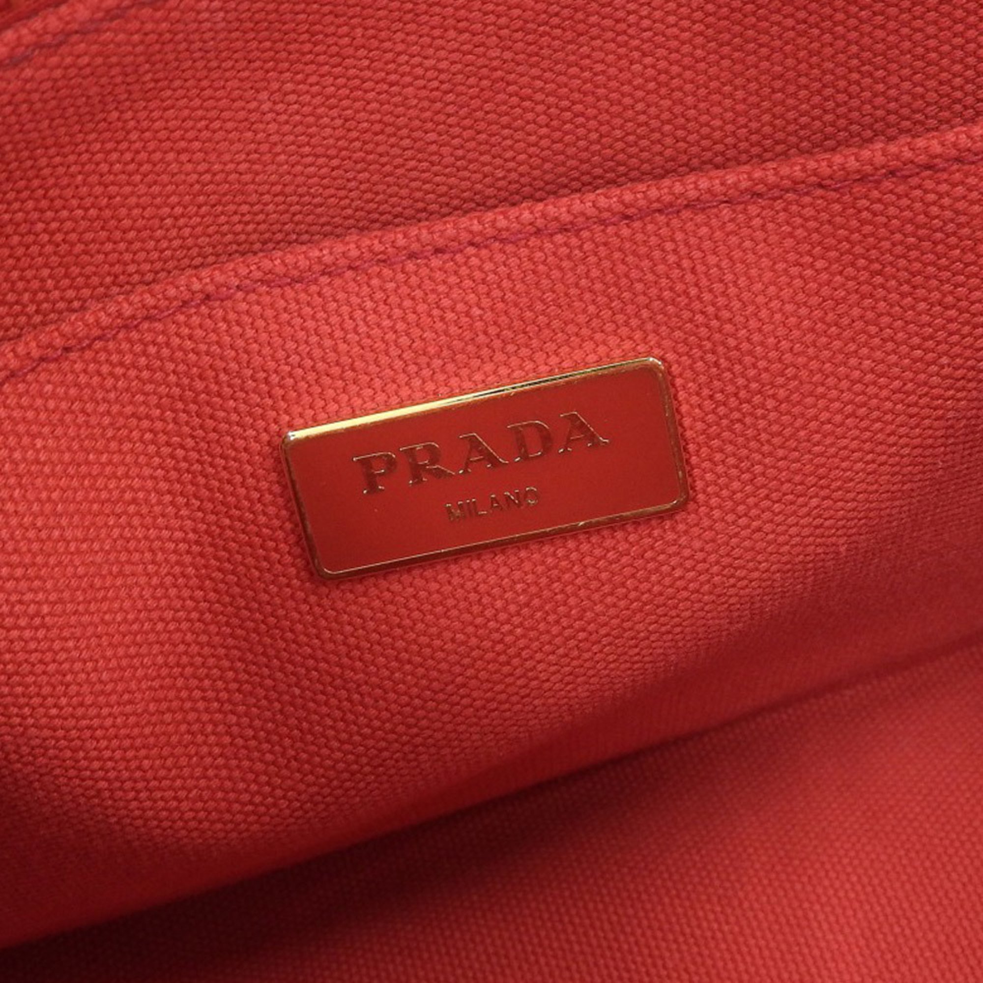 PRADA Canapa 1BG439 Tote Bag Shoulder Canvas Red