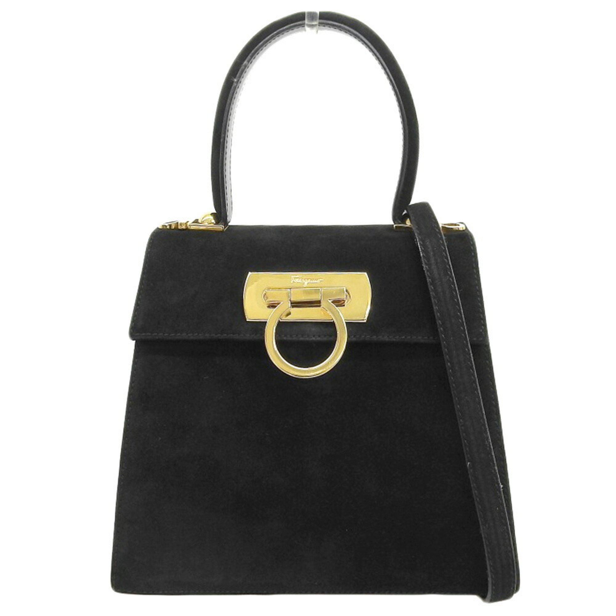 Salvatore Ferragamo Gancini Bag O 212193 Suede Black