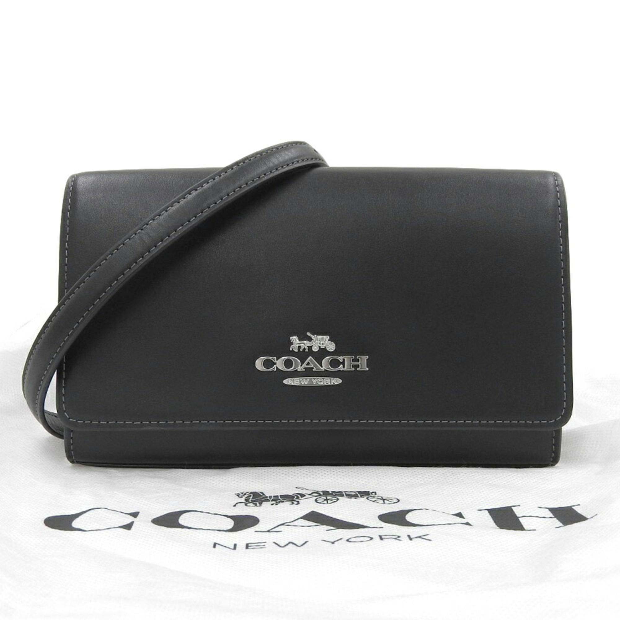 COACH Chain Shoulder Bag CP034 Clutch Leather Black