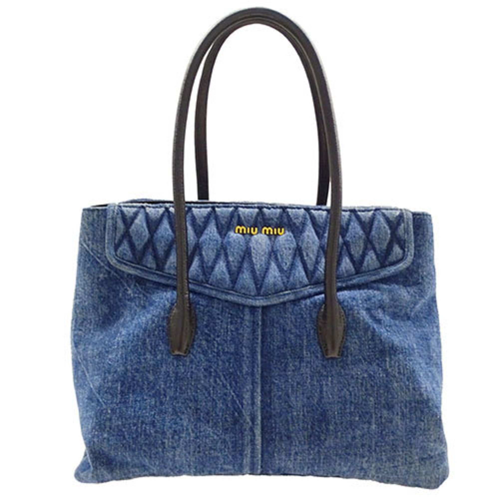 Miu Miu Miu Women's Tote Bag Denim Biker Blue RR1932