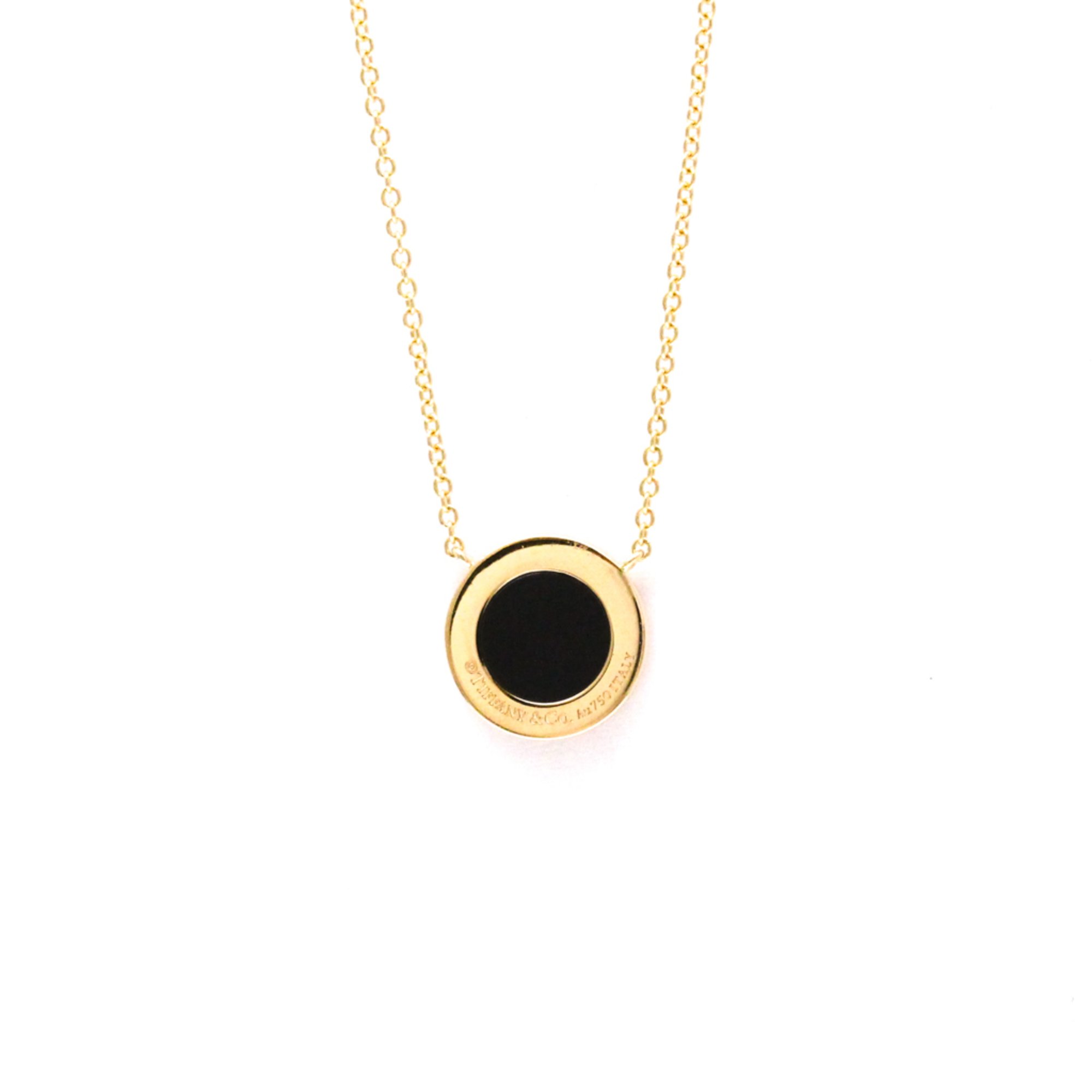 Tiffany T TWO Circle Diamond Onyx Necklace Pink Gold (18K) Diamond,Onyx Men,Women,Unisex Fashion Pendant Necklace (Pink Gold)