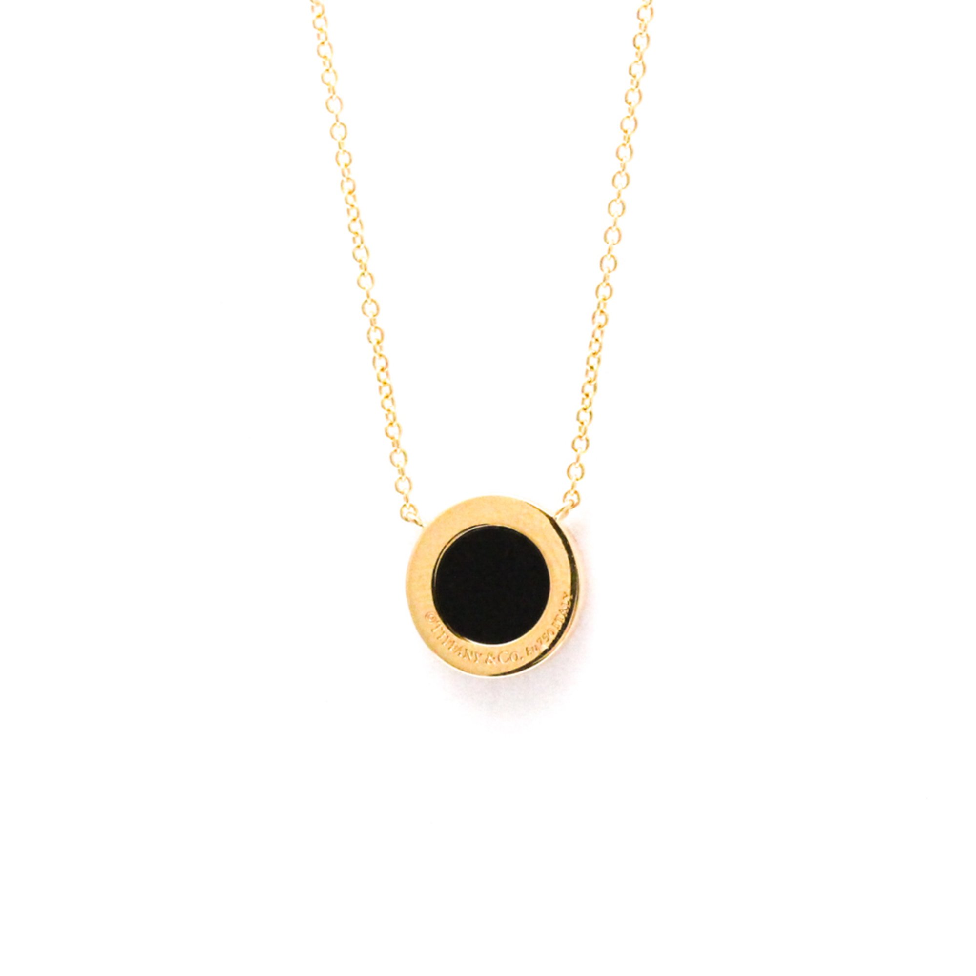 Tiffany T TWO Circle Diamond Onyx Necklace Pink Gold (18K) Diamond,Onyx Men,Women,Unisex Fashion Pendant Necklace (Pink Gold)