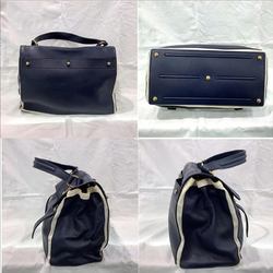 YSL Yves Saint Laurent Muse Two Navy & White Handbag Tote Bag KB-8997