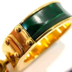 HERMES Gold GP Padlock Motif Scarf Ring Green Key Clasp KB-8949