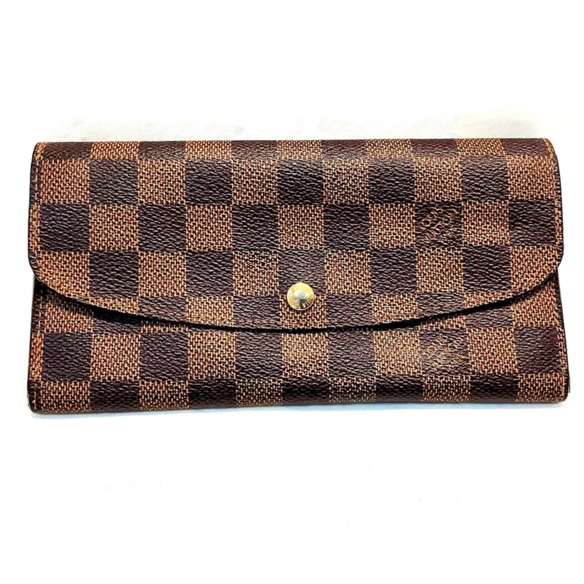 Louis Vuitton (LOUIS VUITTON) Portefeuille Emily N63019 DA Damier Ebene Bi-fold long wallet CA2102 Name (REI) included Loose buttons Soft feel KB-8988