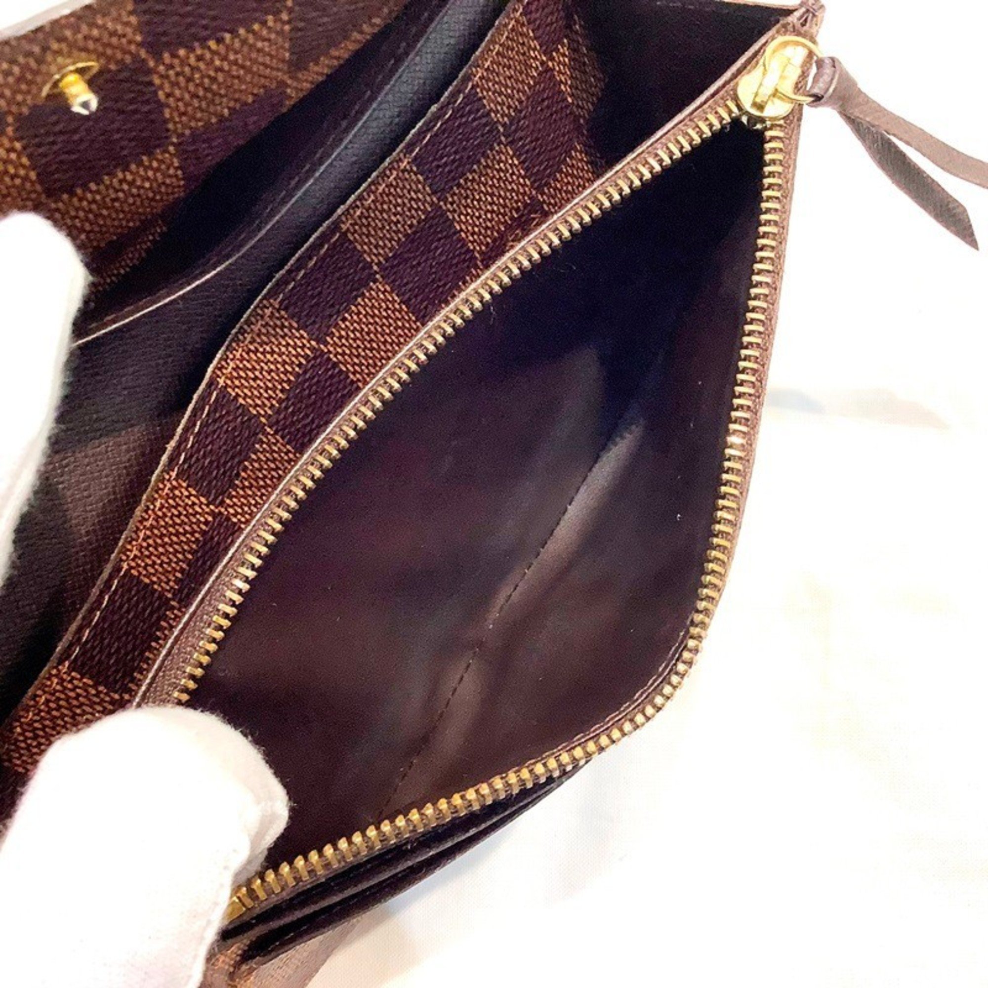 Louis Vuitton (LOUIS VUITTON) Portefeuille Emily N63019 DA Damier Ebene Bi-fold long wallet CA2102 Name (REI) included Loose buttons Soft feel KB-8988