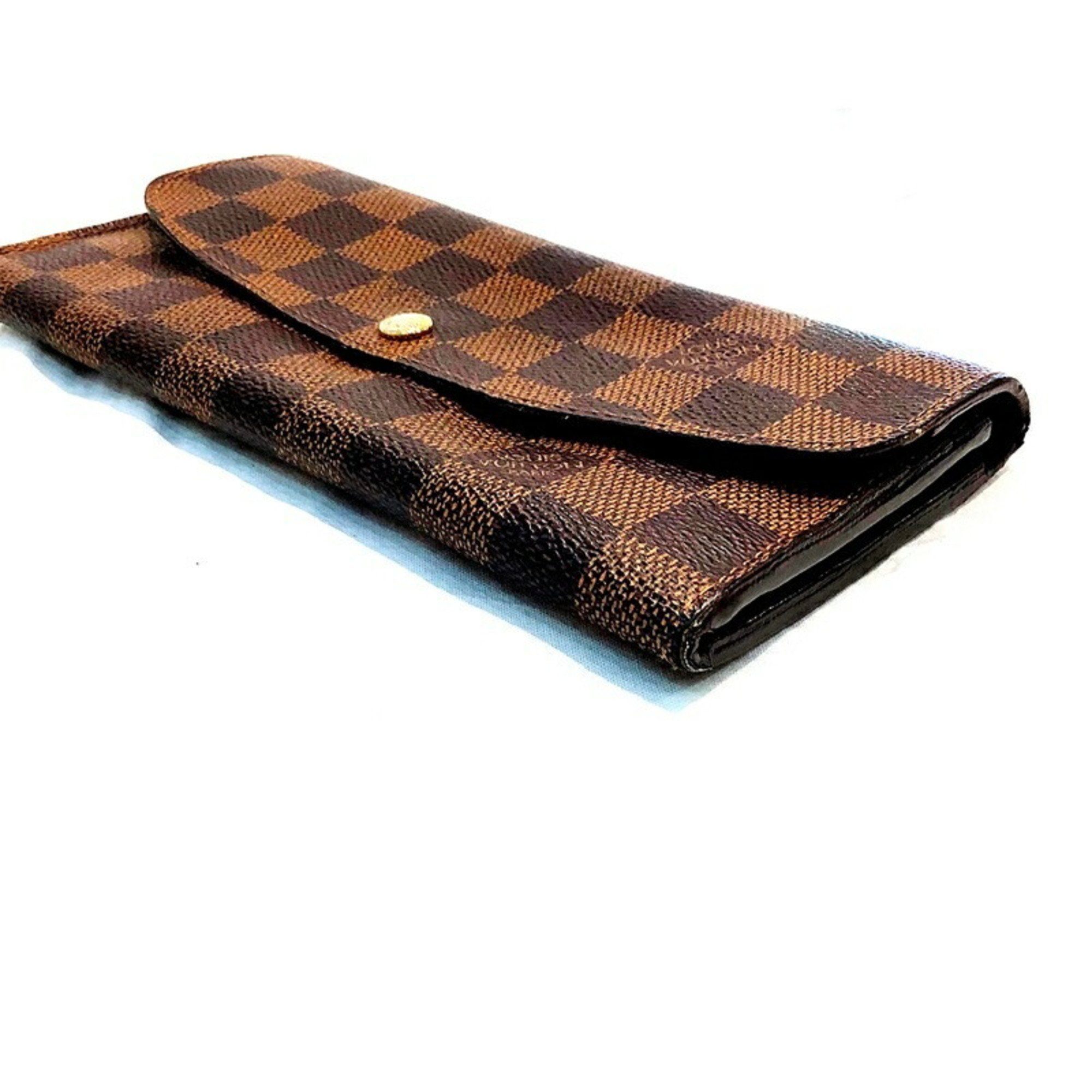 Louis Vuitton (LOUIS VUITTON) Portefeuille Emily N63019 DA Damier Ebene Bi-fold long wallet CA2102 Name (REI) included Loose buttons Soft feel KB-8988