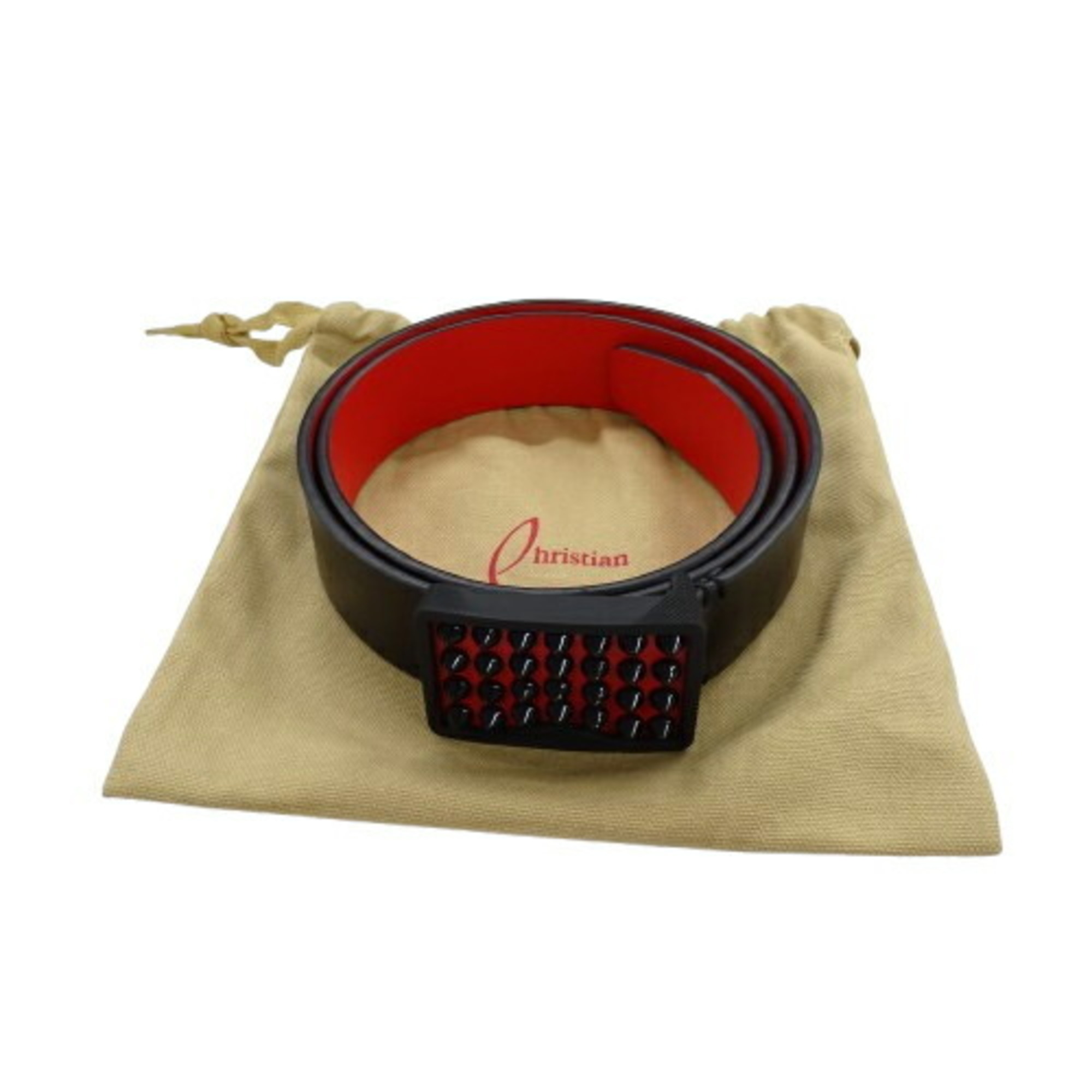 Christian Louboutin Men's Belt with Spike Studs Leather Louis Black Red 85/34