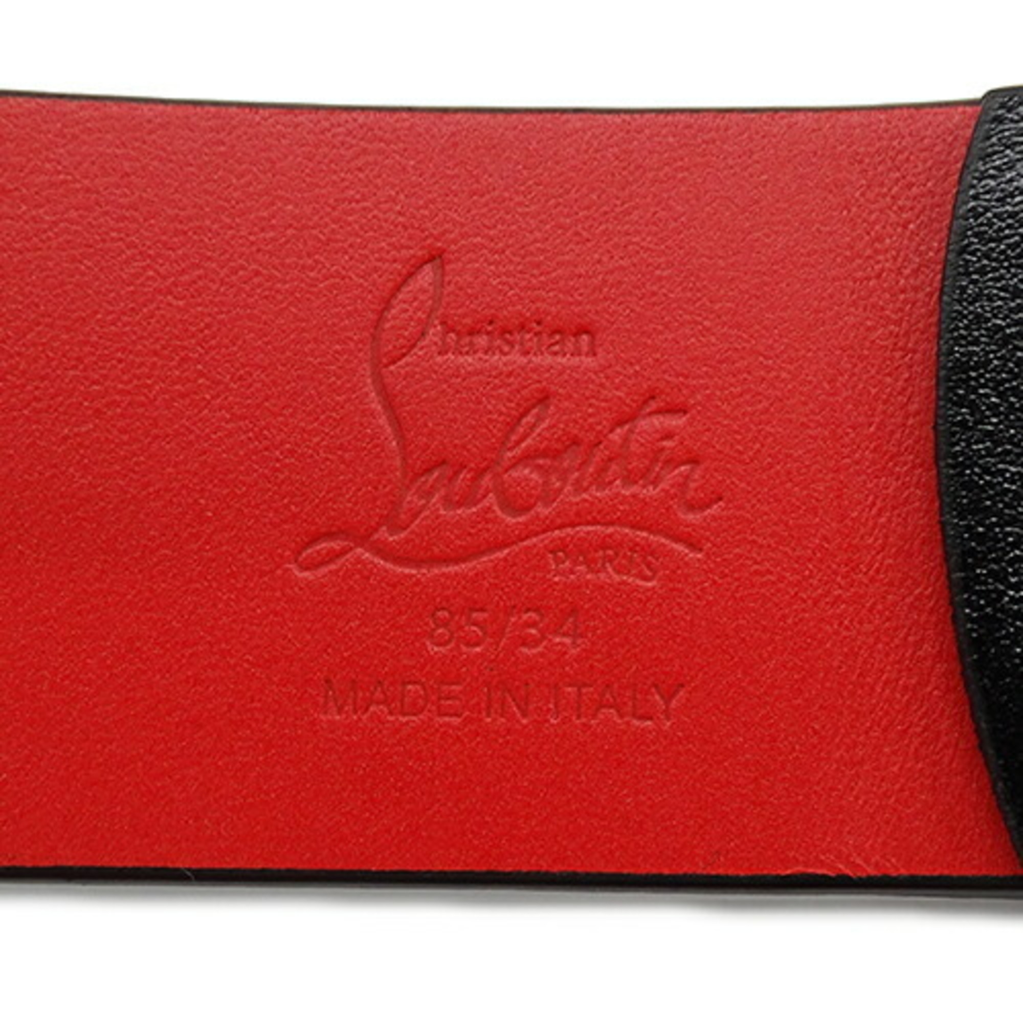 Christian Louboutin Men's Belt with Spike Studs Leather Louis Black Red 85/34