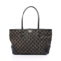 Gucci GG Canvas Medium Tote Bag Leather Women's Black Beige 631685