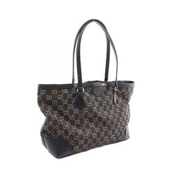 Gucci GG Canvas Medium Tote Bag Leather Women's Black Beige 631685