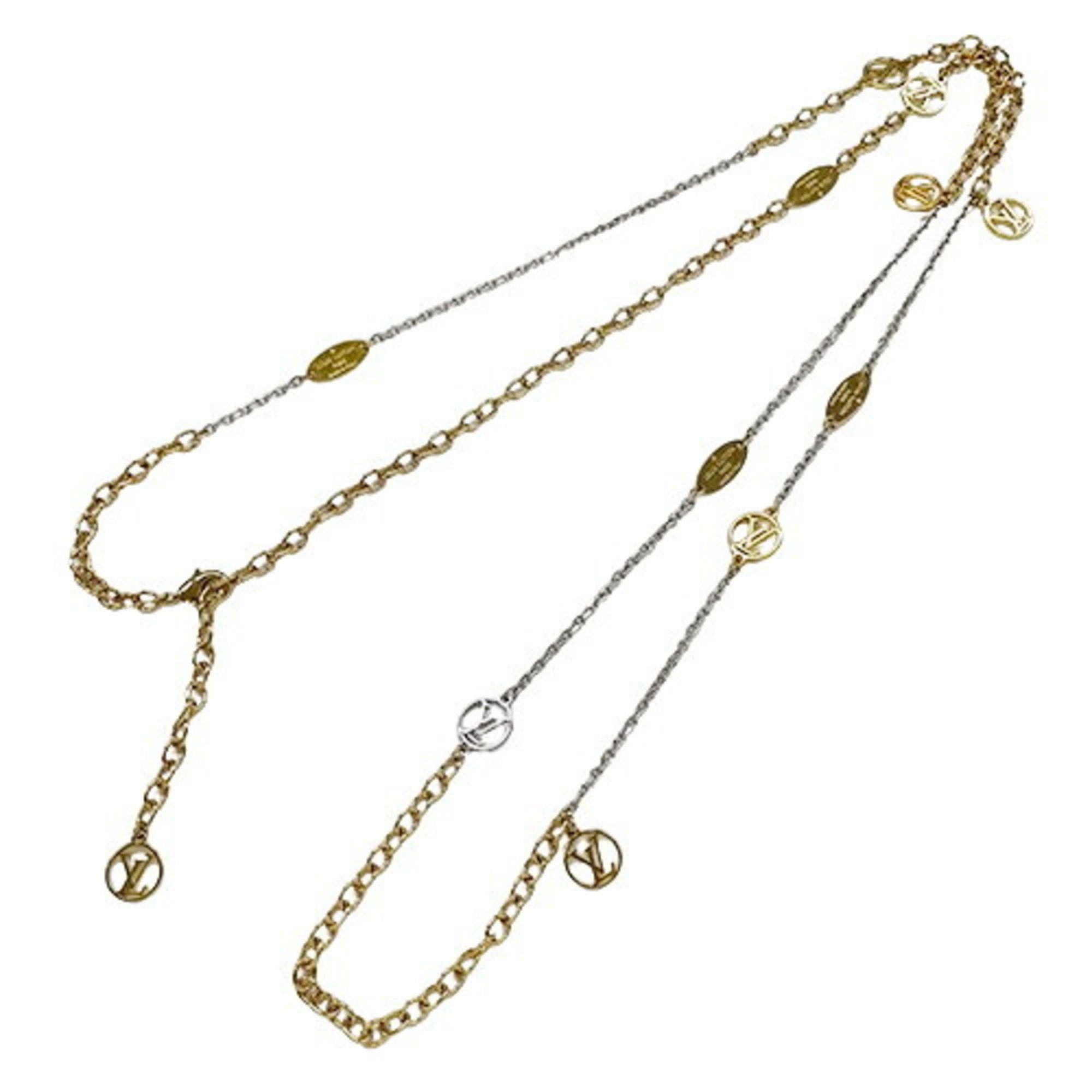 Louis Vuitton LOUIS VUITTON Necklace Women's Metal Sautoir Mania Gold Silver M68075 OB0156 Double Strand Long