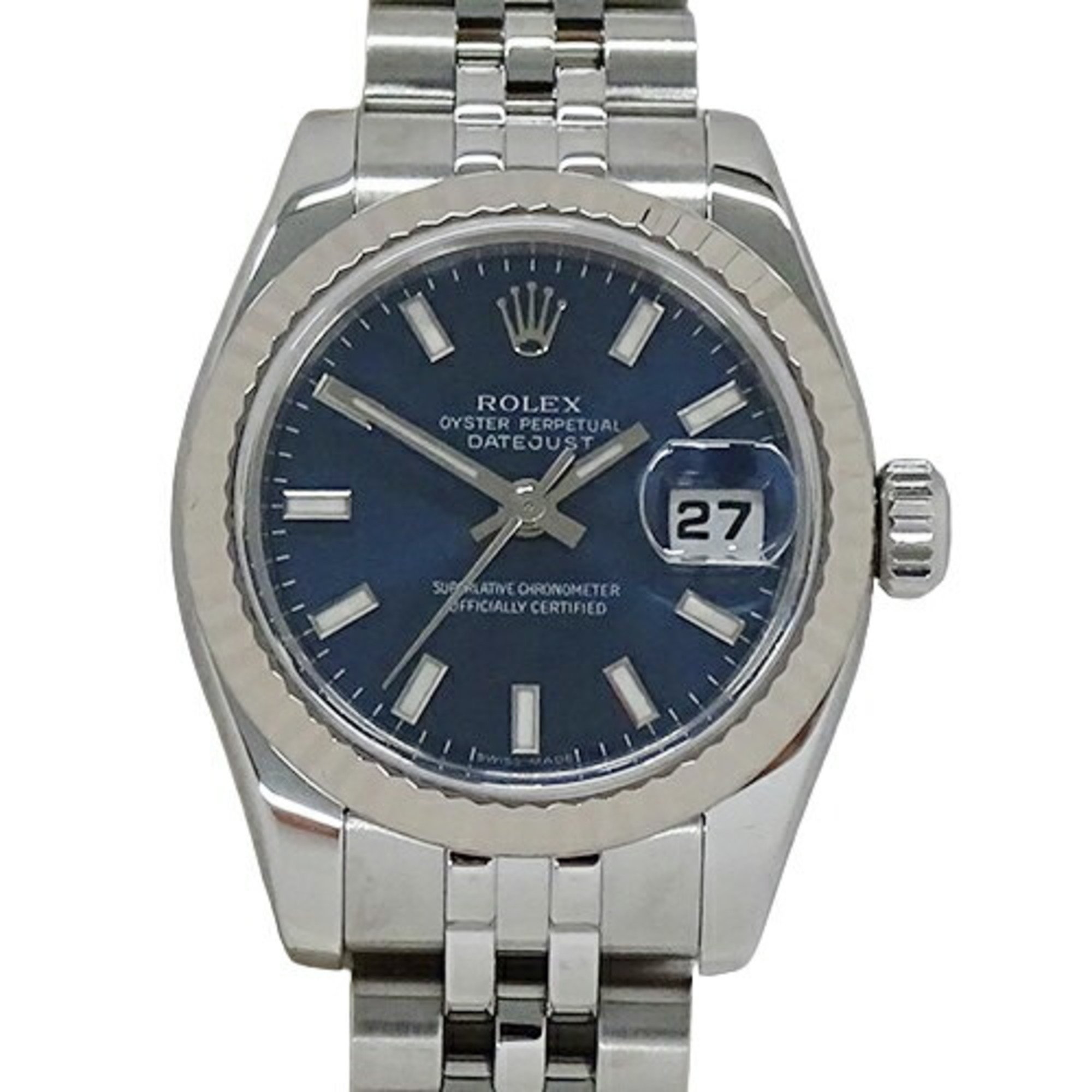 Rolex ROLEX Datejust 179174 D serial number watch ladies automatic winding AT stainless steel SS white gold WG silver blue bar polished