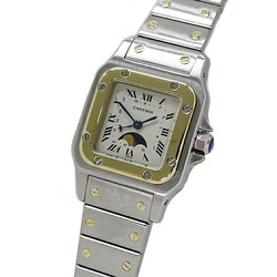 Cartier Women's Watch Santos Galbe SM Moon Phase Date Quartz Stainless Steel SS Gold YG W20008C4 Combination Polished