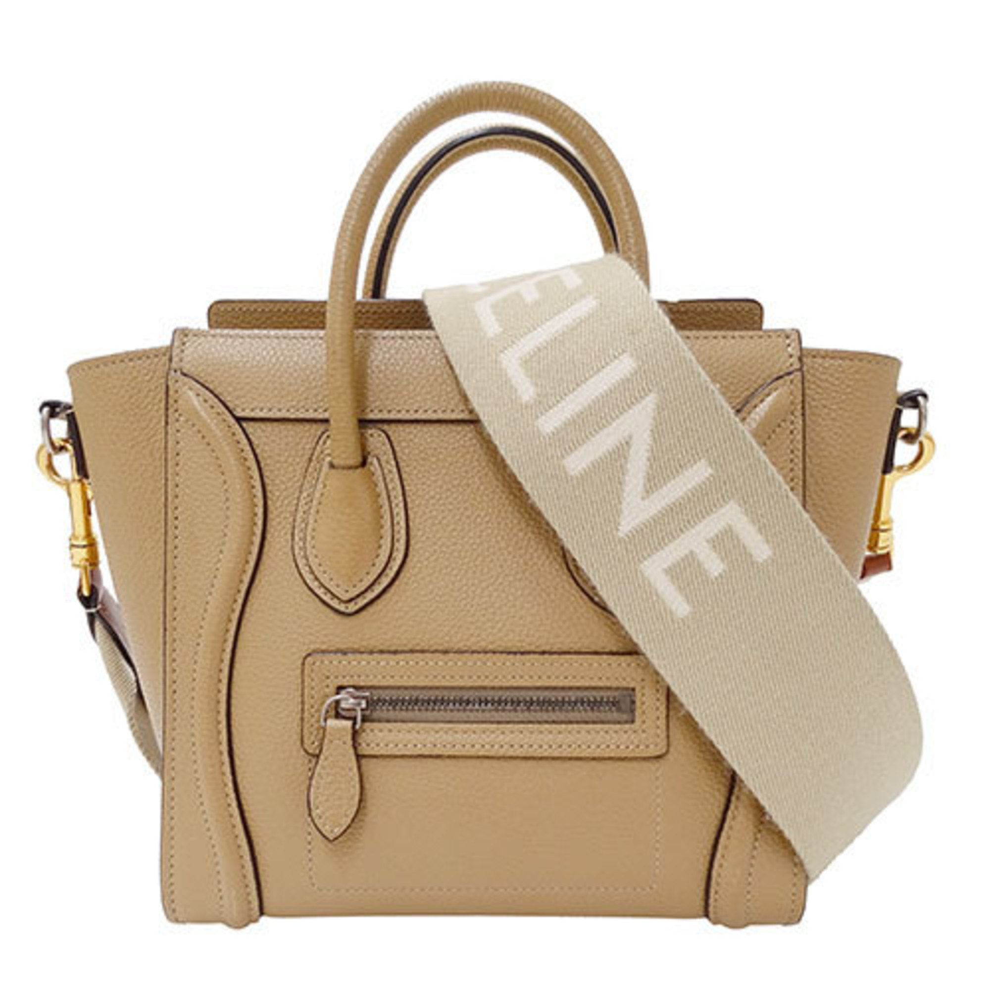 CELINE Women's Bag Handbag Shoulder 2way Drummed Calfskin Luggage Nano Shopper Beige 189243