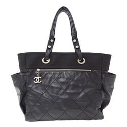 CHANEL Bag Wild Stitch Women's Tote Coated Canvas Paris Biarritz GM Black A34210