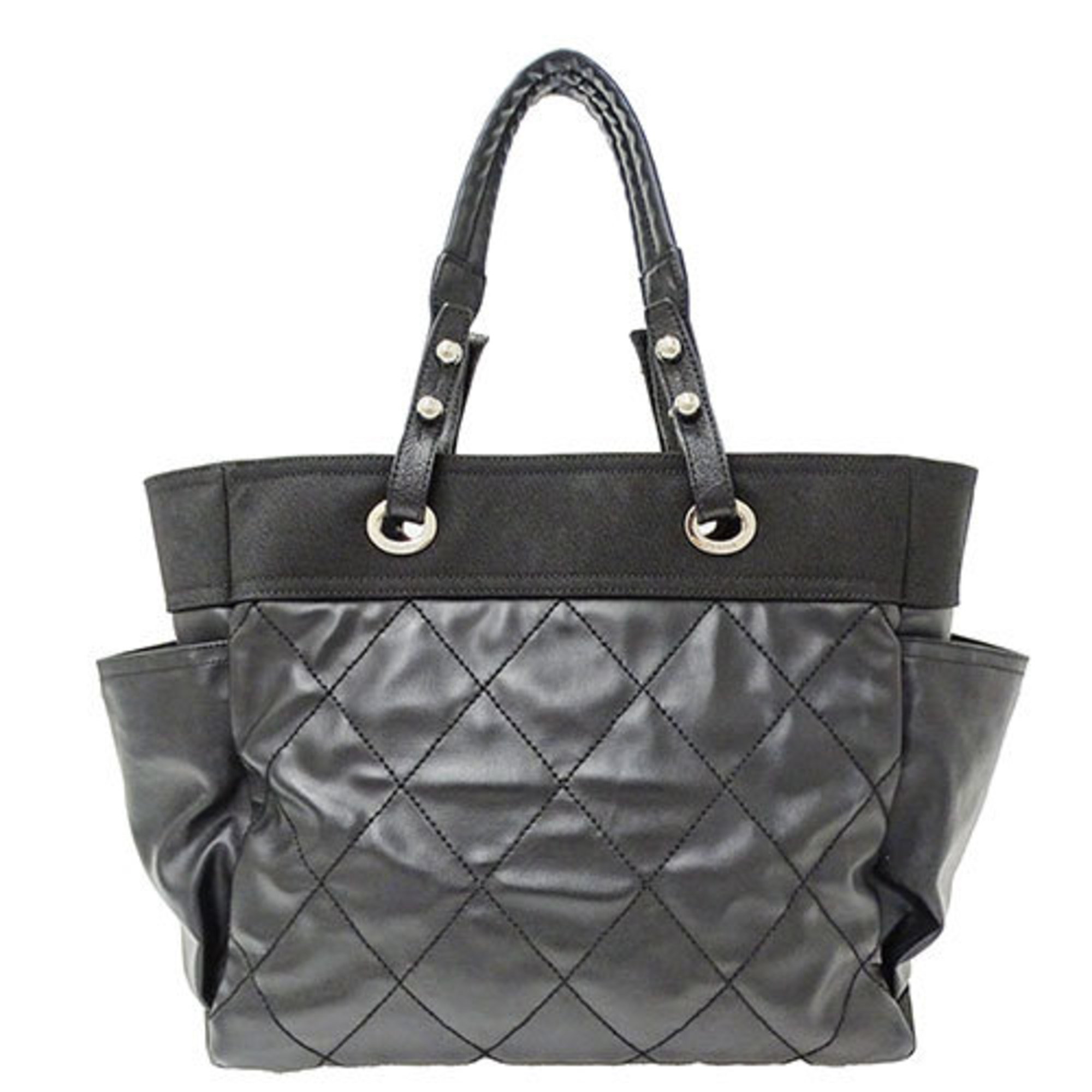 CHANEL Bag Wild Stitch Women's Tote Coated Canvas Paris Biarritz GM Black A34210