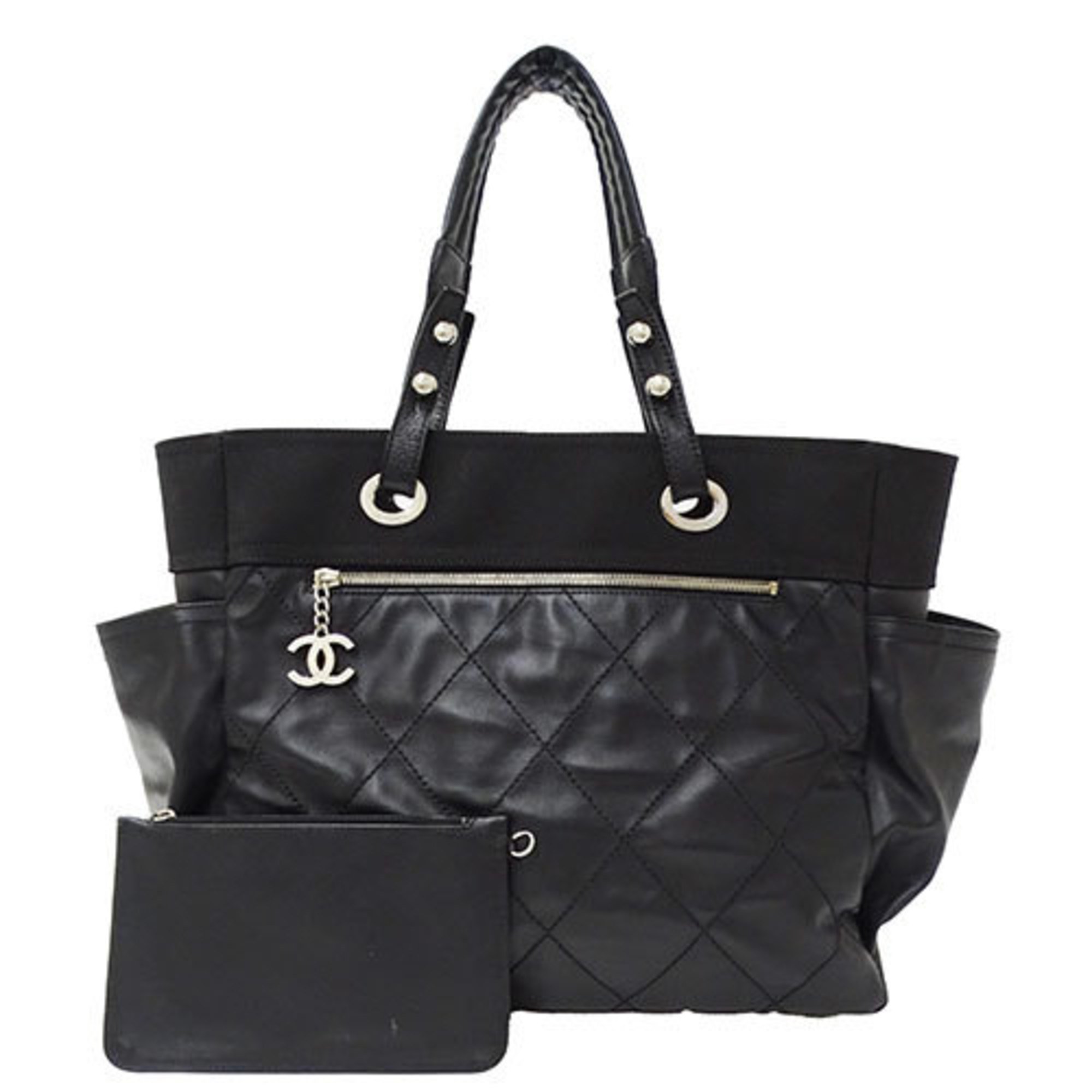 CHANEL Bag Wild Stitch Women's Tote Coated Canvas Paris Biarritz GM Black A34210