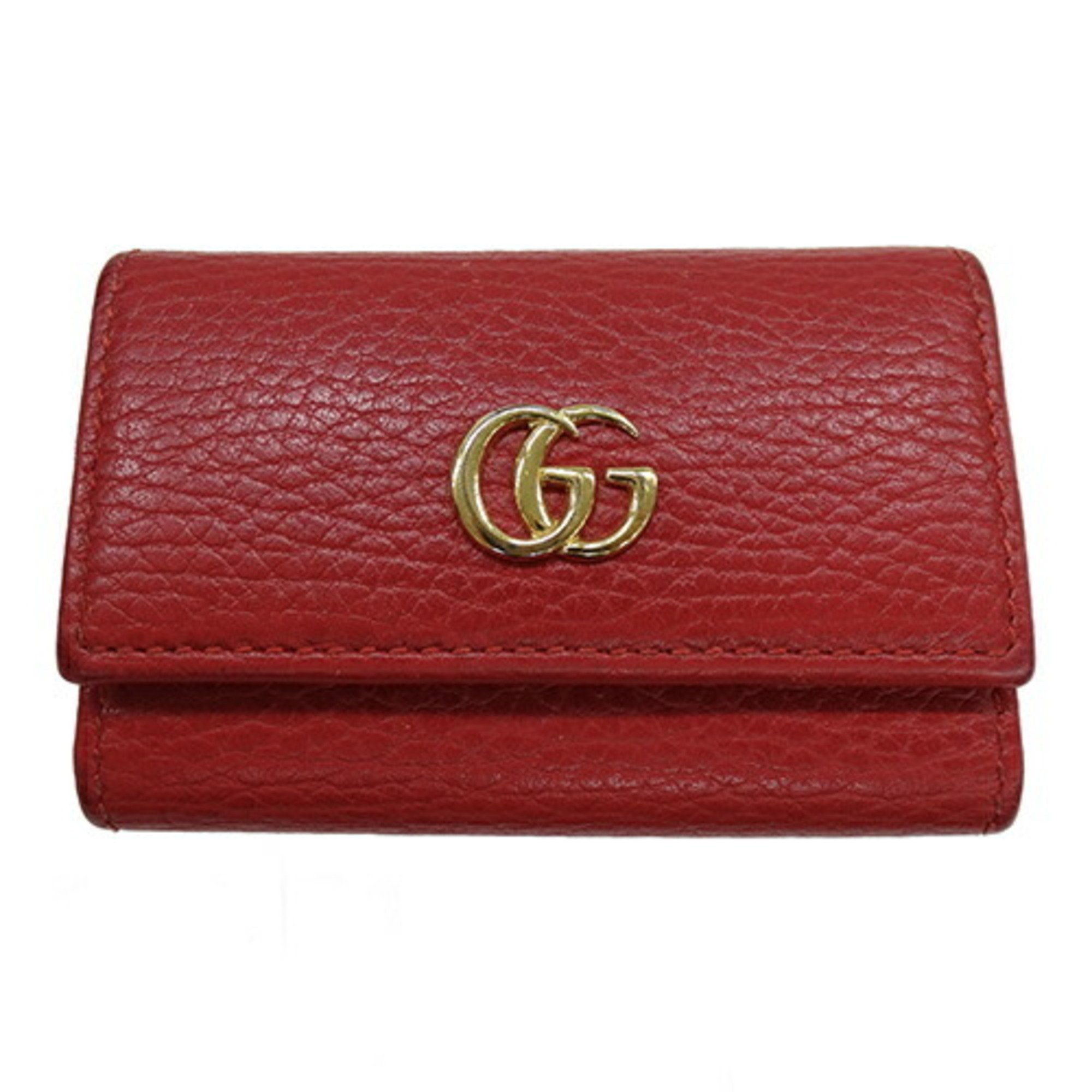 GUCCI 6-ring leather key case for women, GG Marmont, red, 456118