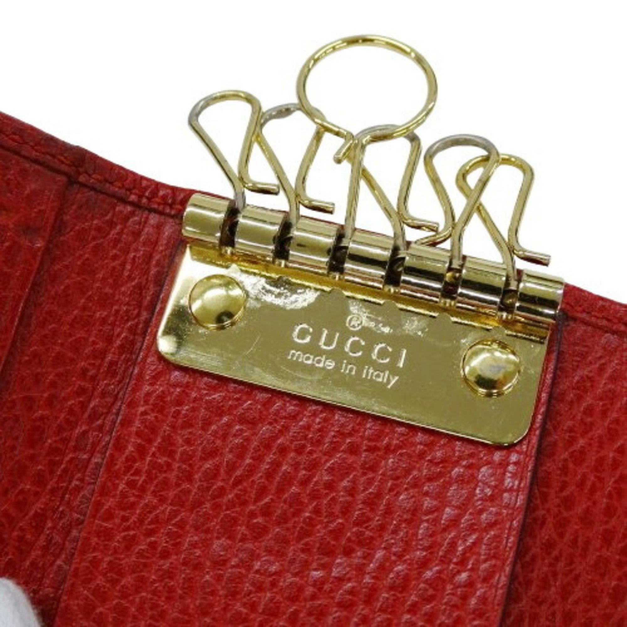 GUCCI 6-ring leather key case for women, GG Marmont, red, 456118