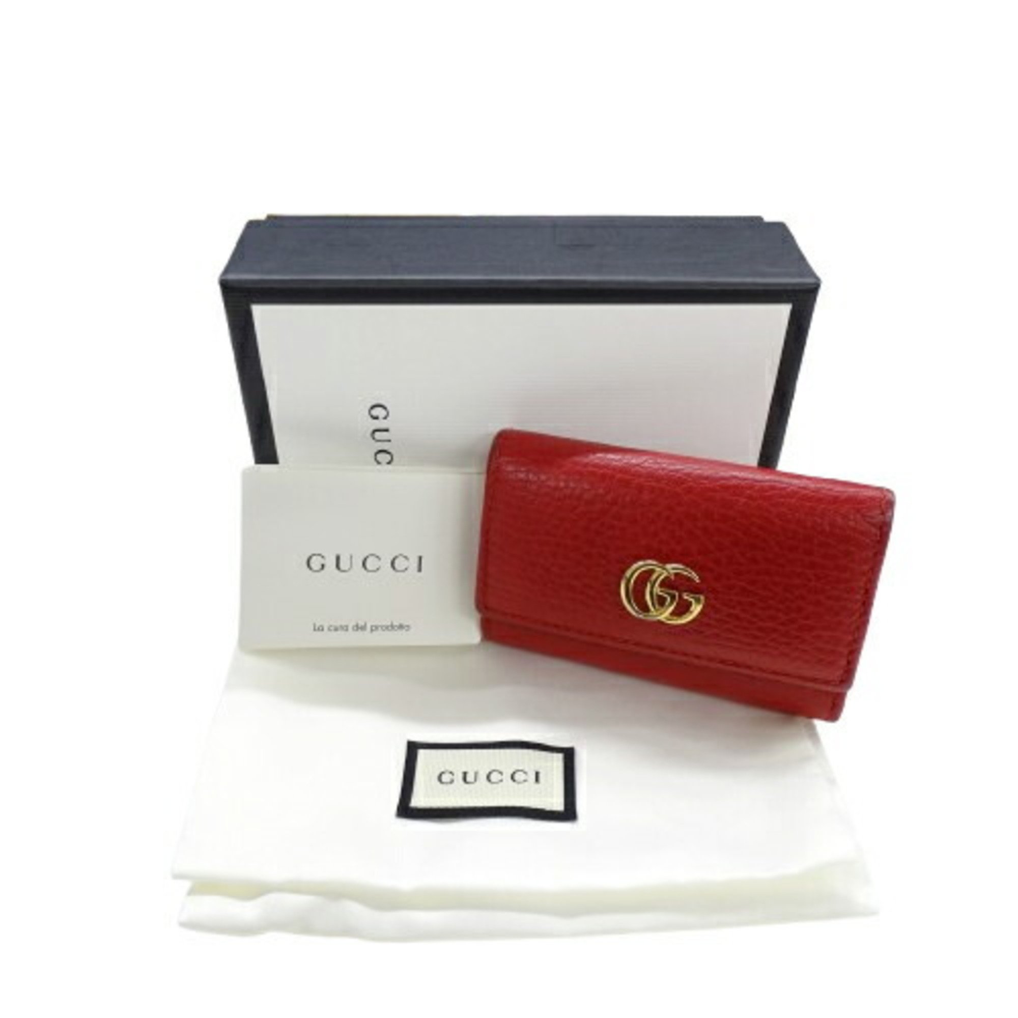 GUCCI 6-ring leather key case for women, GG Marmont, red, 456118