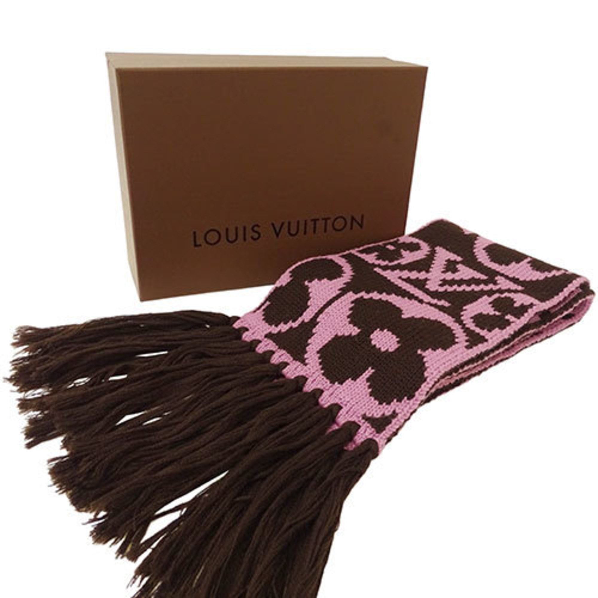 Louis Vuitton LOUIS VUITTON Scarf Women's Stole Monogram Wool Echarpe Grand Floor Pink Brown M72429