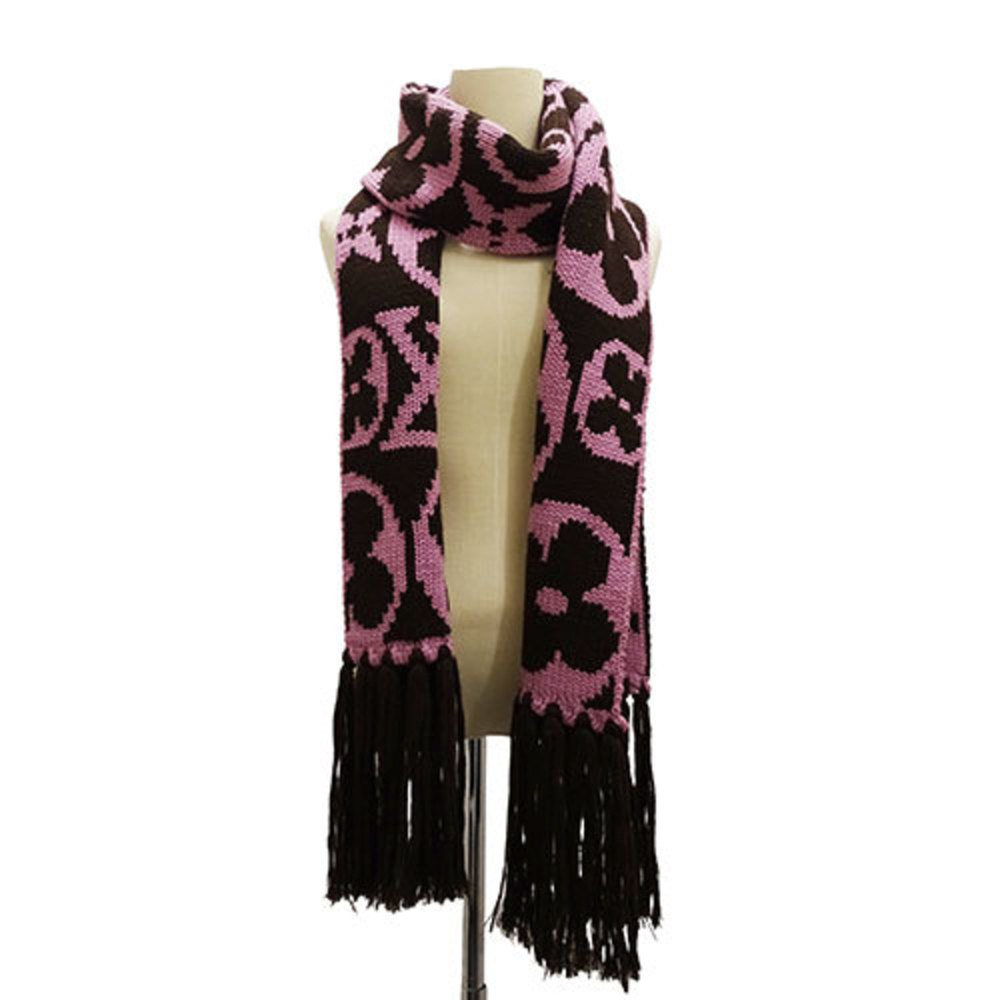 Louis Vuitton LOUIS VUITTON Scarf Women's Stole Monogram Wool Echarpe Grand Floor Pink Brown M72429