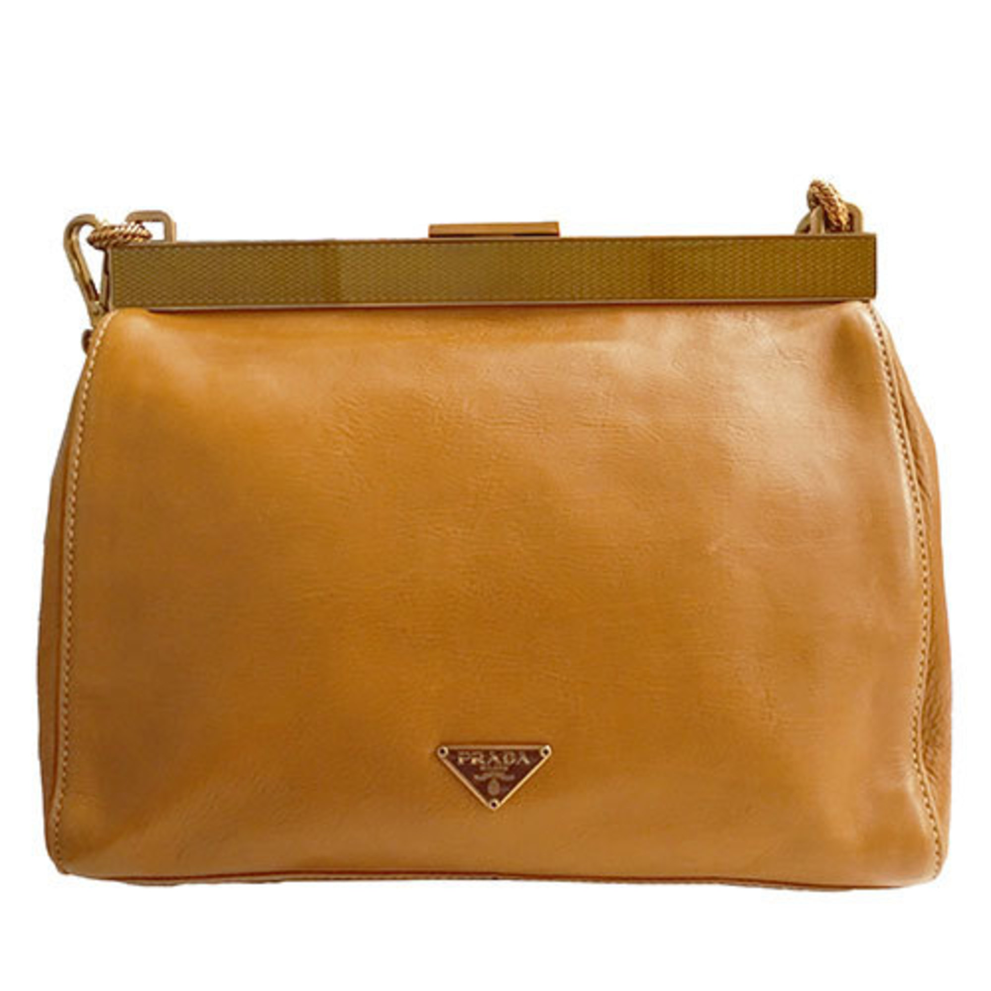 PRADA Women's Shoulder Bag Leather Camel Brown BR2530 Chain