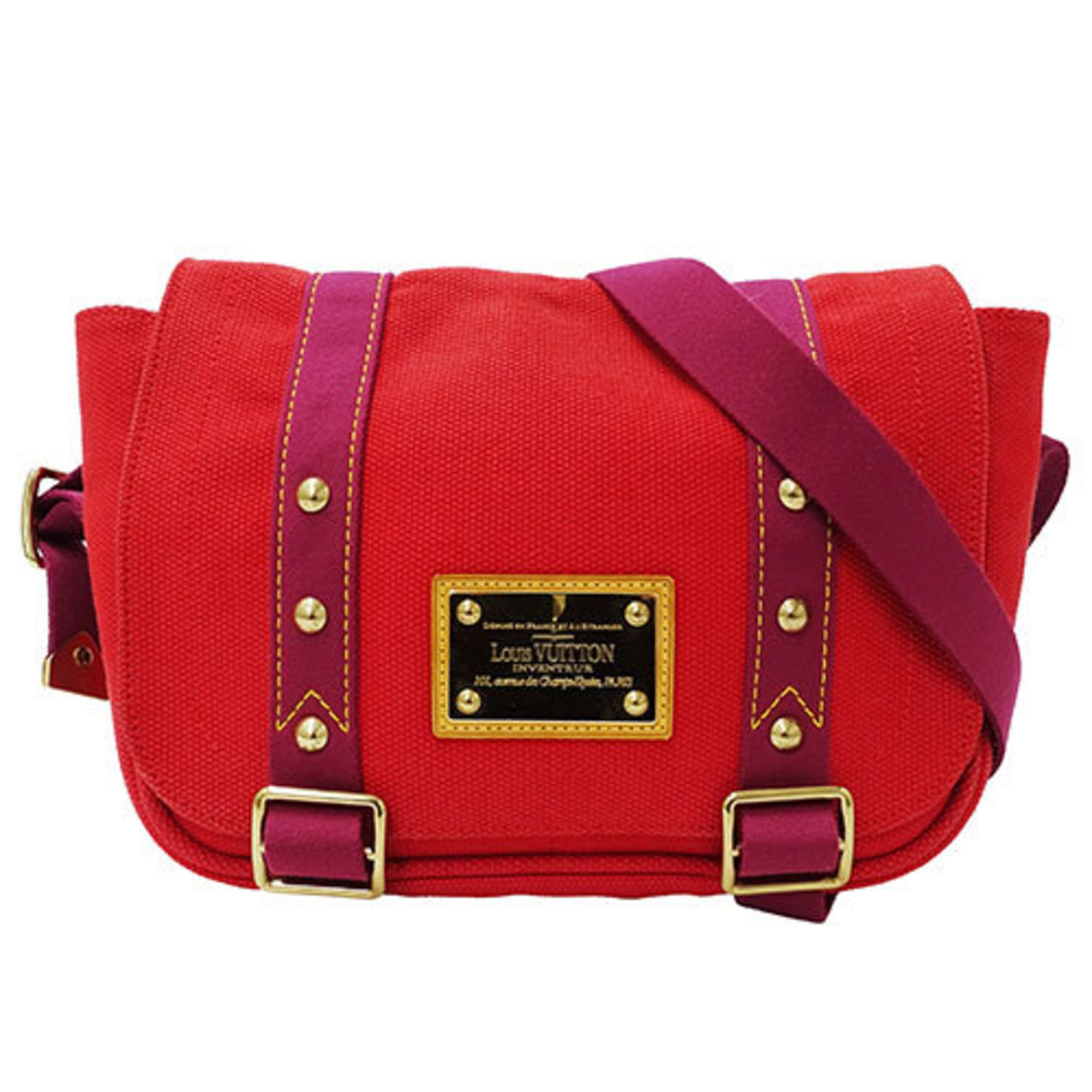 Louis Vuitton LOUIS VUITTON Bag Antigua Women's Men's Shoulder Canvas Buzas PM Rouge Red M40040