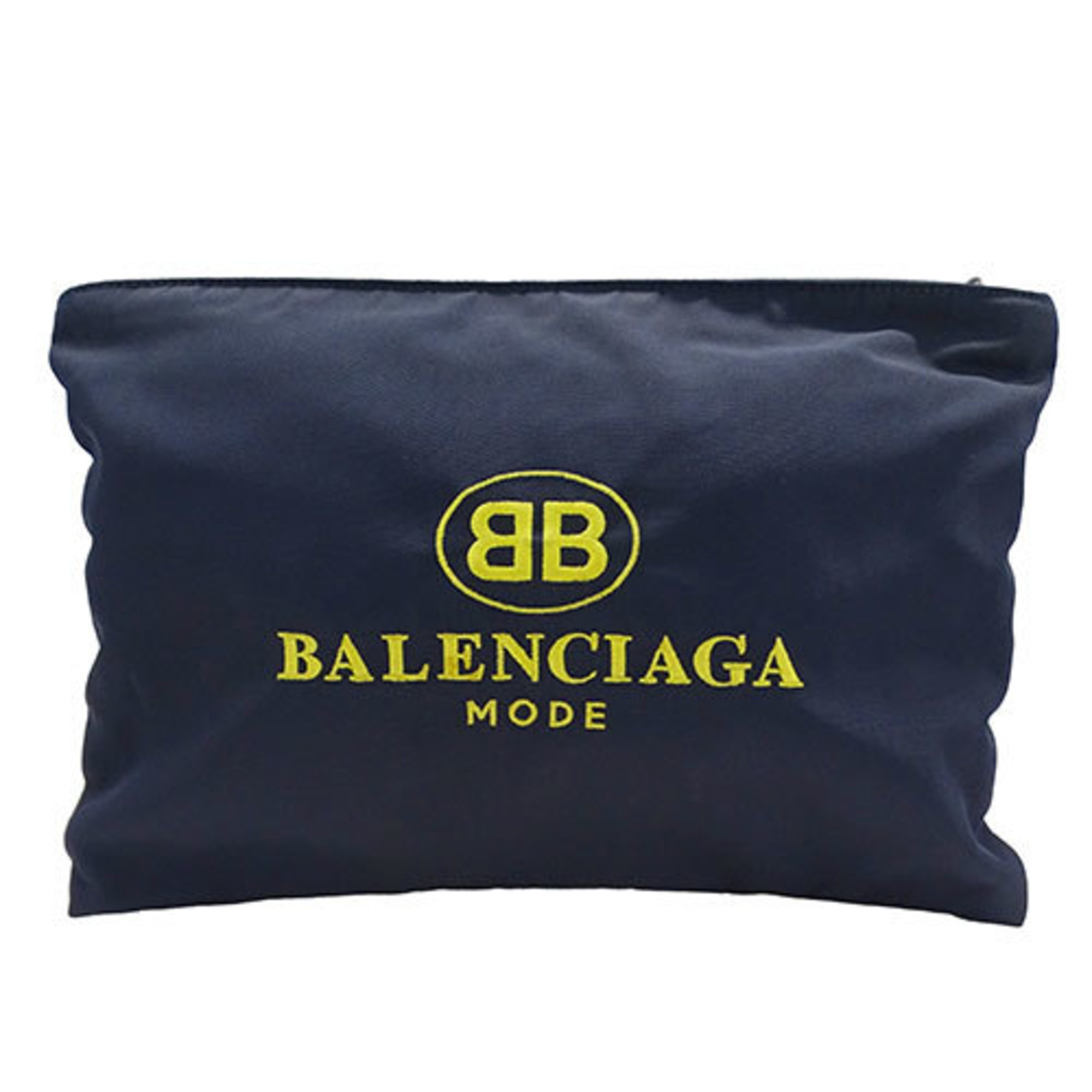 BALENCIAGA Pouch Clutch Bag for Women and Men, Nylon, Navy, Yellow, 459745