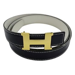 Hermes HERMES Belt Constance Women's Leather Navy White Size 80 □B Reversible H Buckle