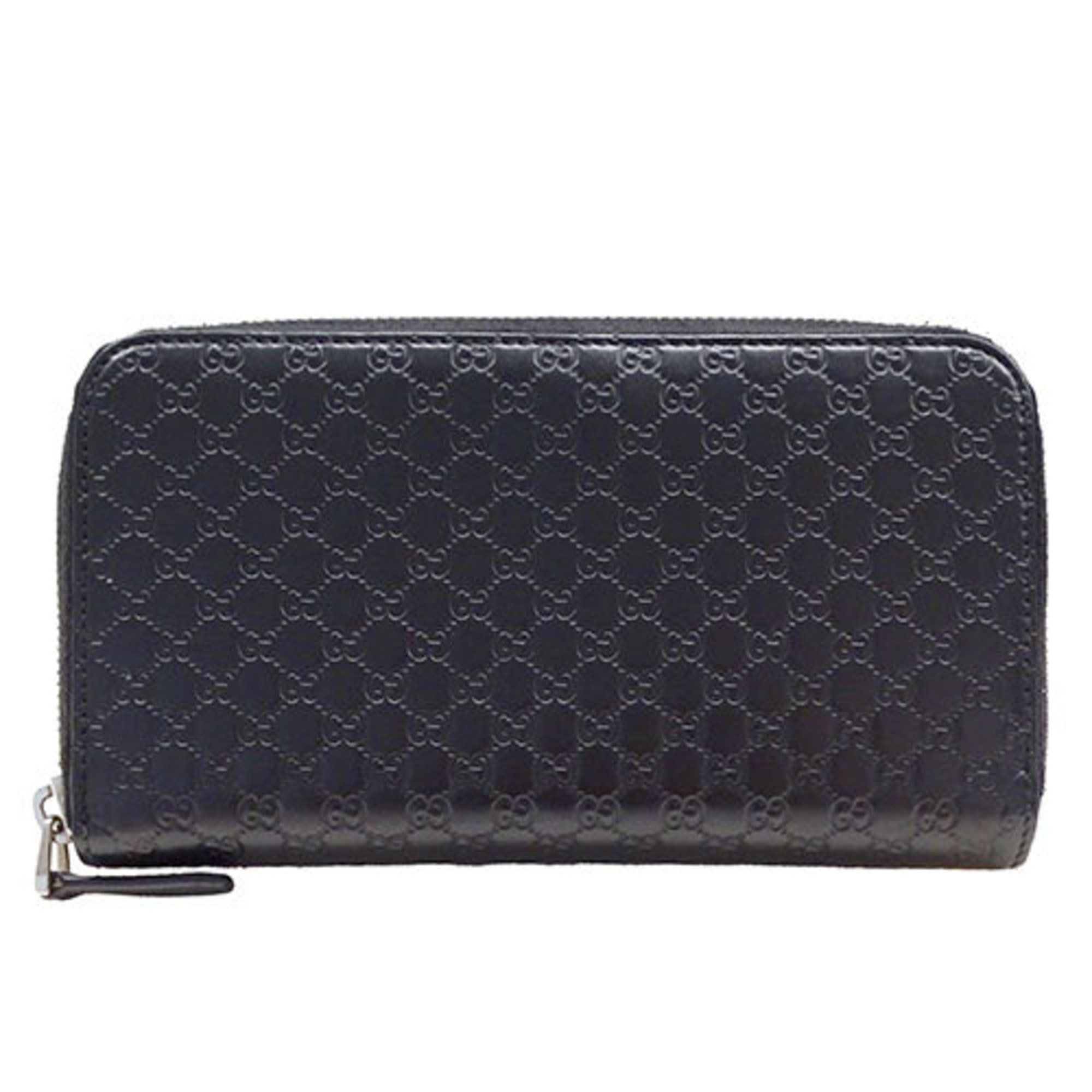 GUCCI Wallet for Women and Men, Long Wallet, Leather, Micro GG, Shima, Black, 544473, Round