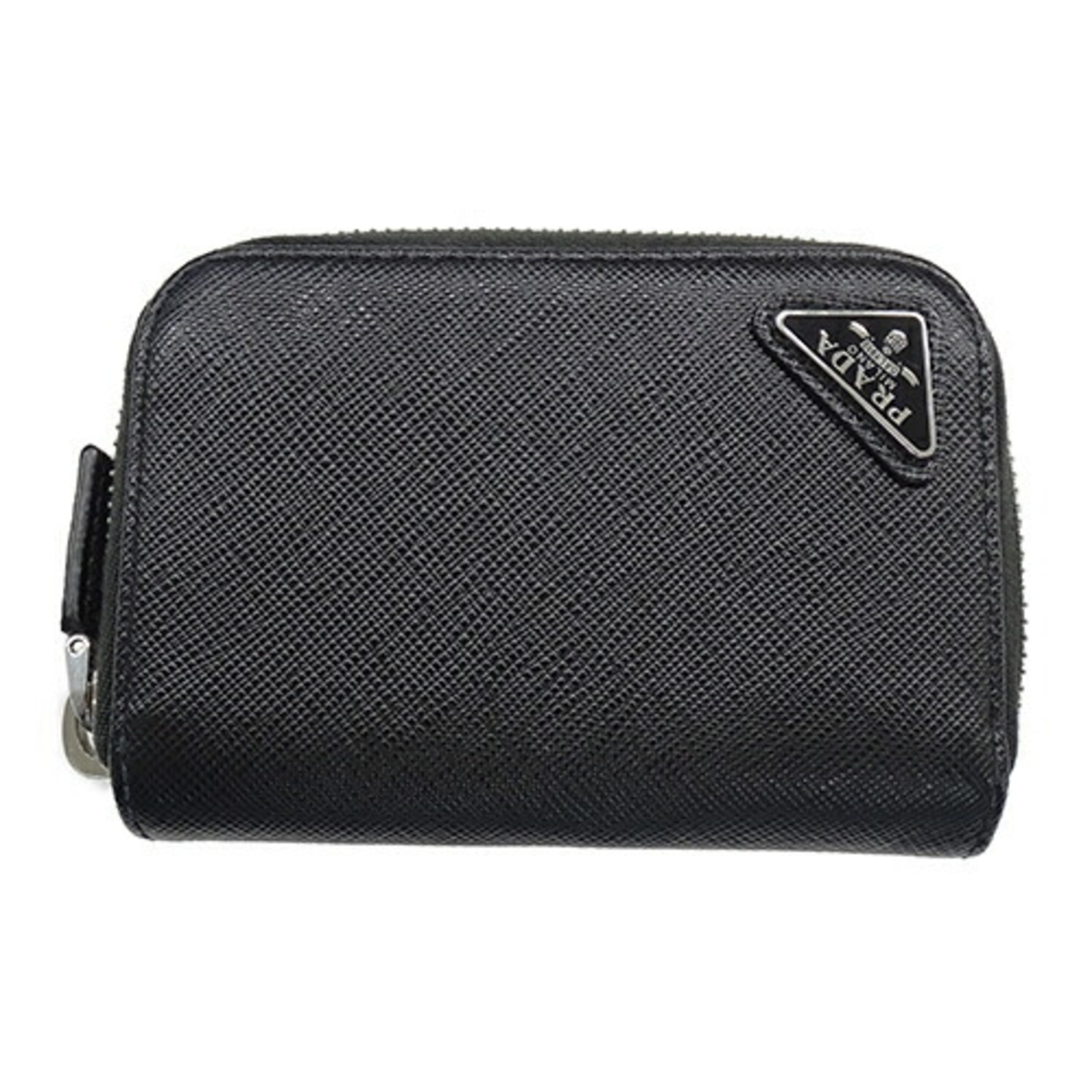 PRADA Wallet for Women and Men, Coin Case, Card Triangle, Saffiano, Black, 2MM358, Compact