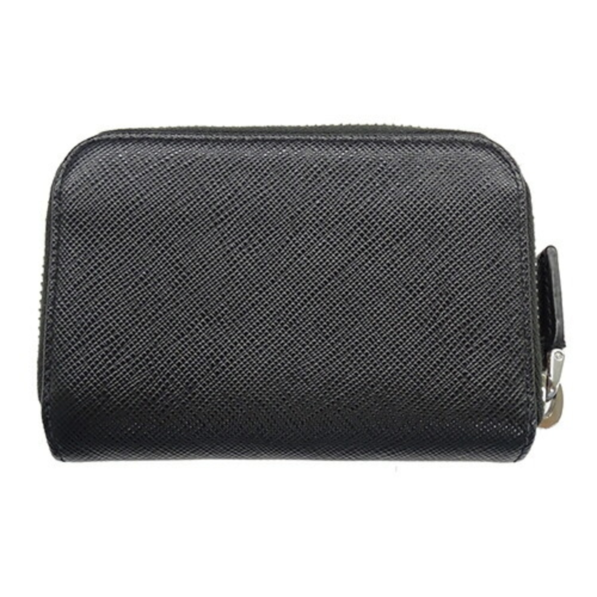 PRADA Wallet for Women and Men, Coin Case, Card Triangle, Saffiano, Black, 2MM358, Compact