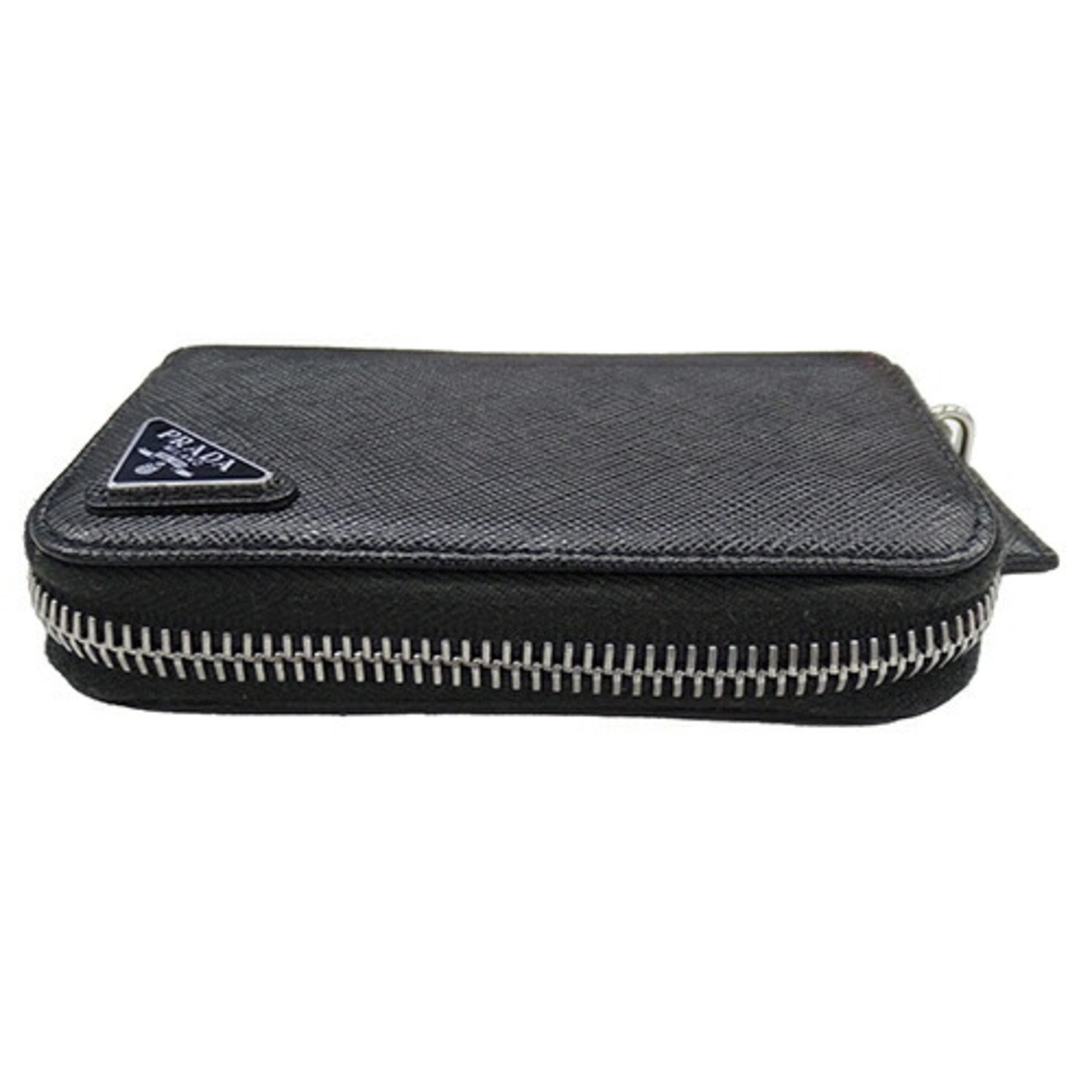 PRADA Wallet for Women and Men, Coin Case, Card Triangle, Saffiano, Black, 2MM358, Compact