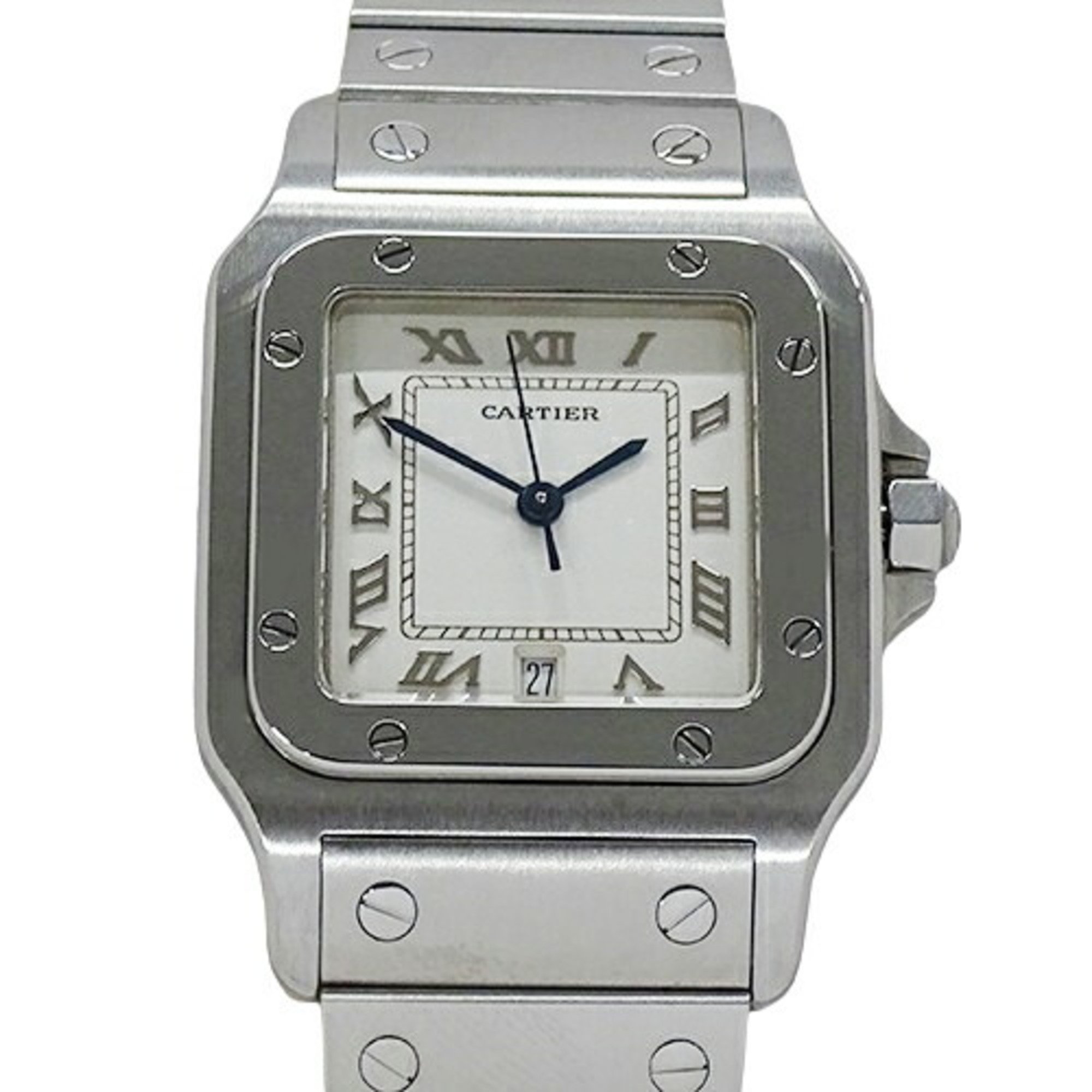 Cartier Men's Watch Santos Galbe LM Date Quartz Stainless Steel SS W20025D6 Silver White Polished