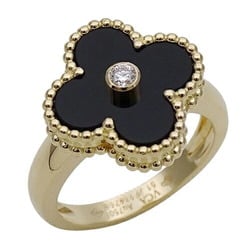 Van Cleef & Arpels Alhambra Ring for Women, 750YG, 1P Diamond, Onyx, Yellow Gold, #51, Approx. Size 11, Polished