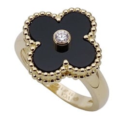 Van Cleef & Arpels Alhambra Ring for Women, 750YG, 1P Diamond, Onyx, Yellow Gold, #51, Approx. Size 11, Polished