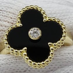 Van Cleef & Arpels Alhambra Ring for Women, 750YG, 1P Diamond, Onyx, Yellow Gold, #51, Approx. Size 11, Polished