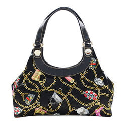 GUCCI Women's Tote Bag Satin Black Multicolor 154982 Chain Pattern