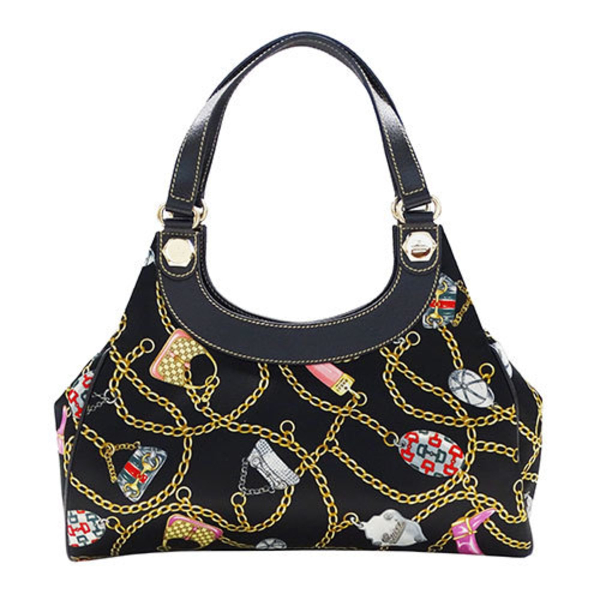 GUCCI Women's Tote Bag Satin Black Multicolor 154982 Chain Pattern