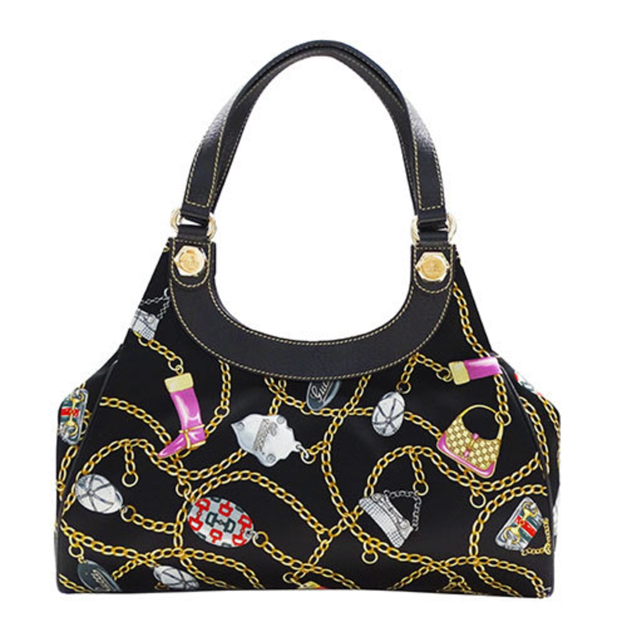 GUCCI Women's Tote Bag Satin Black Multicolor 154982 Chain Pattern