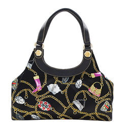 GUCCI Women's Tote Bag Satin Black Multicolor 154982 Chain Pattern