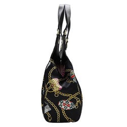 GUCCI Women's Tote Bag Satin Black Multicolor 154982 Chain Pattern