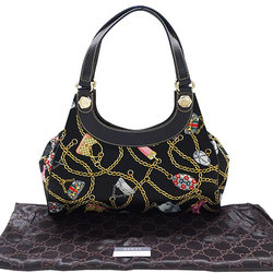 GUCCI Women's Tote Bag Satin Black Multicolor 154982 Chain Pattern